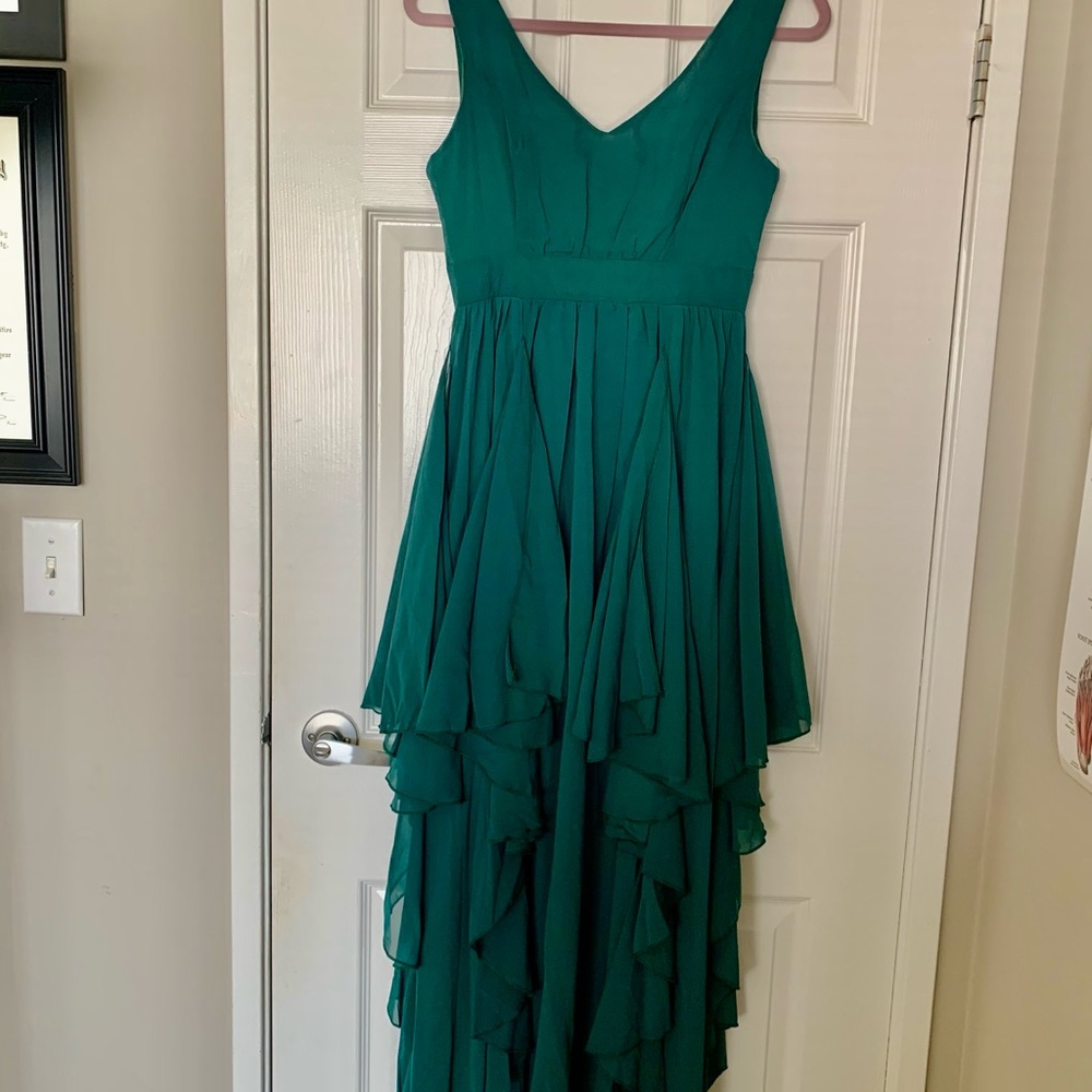 Emerald Green Asymmetrical Maxi Dress with V-Neck